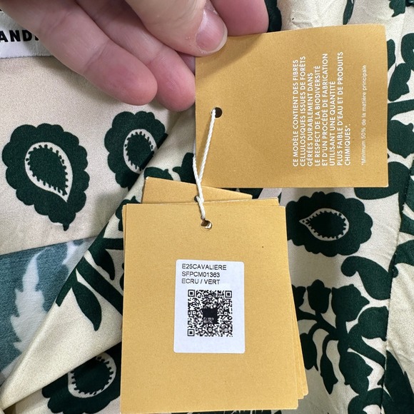 Sandro Paris Cavaliere Ecru Green Floral Print Button Up Shirt Top Size 1 | US 4 - Picture 4 of 9